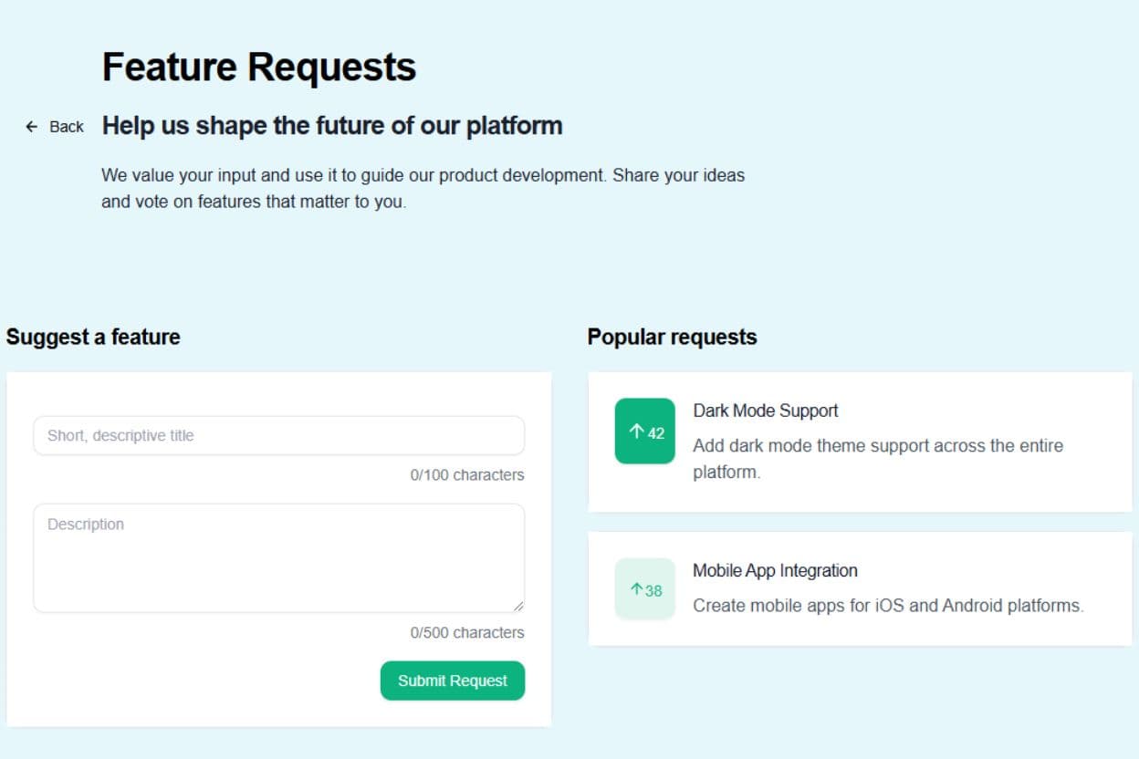 App feature requests user interface